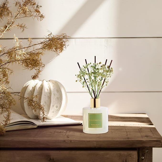 Cocorrína Reed Diffuser - Bamboo Stream Scented Diffuser with 8 Sticks Home Fragrance Reed Diffuser for Bathroom Shelf Decor