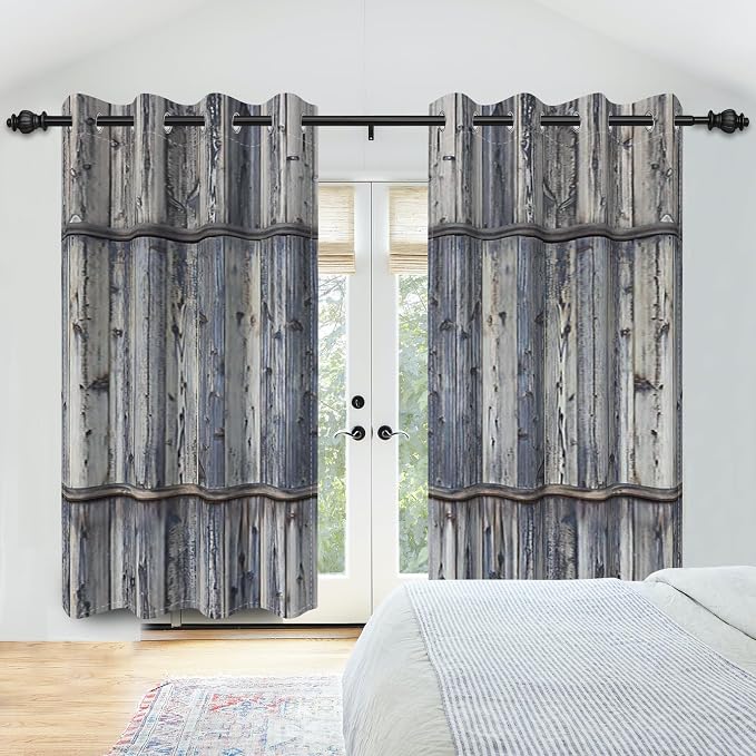 Wooden Barn Doors Kitchen Curtains,Wood Planks Rustic Farm Farmhouse Window Curtains Country Retro Western Vintage Grey Window Curtain Treatments Bedroom Living Room Decor,53x84 inch,2 Panels