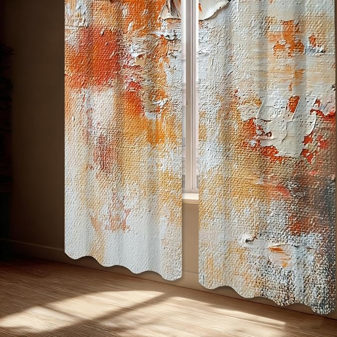Shrahala Brushstrokes of Paint Blackout Window Curtains, Orange Grey Canvas Texture Thermal Insulated Curtains Grommet Top Window Drapes for Living Room, Bedroom (2 Panels, 52 x 84 in)