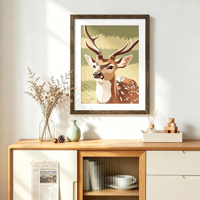 Picrit 14x18 Picture Frame 3 Pack, Wooden Brown Rustic Poster Frame, Display Poster 12 x 16 with Mat or 14 x 18 without Mat for Horizontal or Vertical Wall Mounting