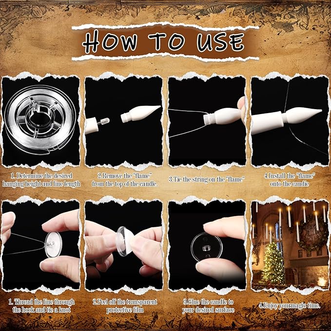 24pack Magic led Taper Candle with Wand Remote,Floating Hanging Candles Flickering Warm Light 6.5" Flameless LED,for Home Decor,Party and Halloween