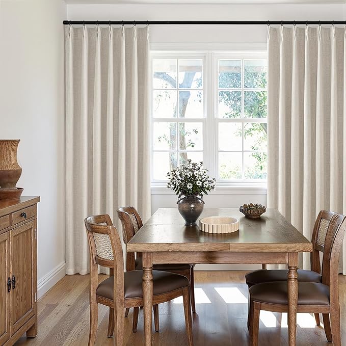 MIULEE Beige Pinch Pleated 100% Blackout Linen Curtains 90 Inch Length 2 Panels Set, Black Out Memory Trained Pleat Curtains Light Blocking Room Darkening Drapes for Bedroom Living Room Window