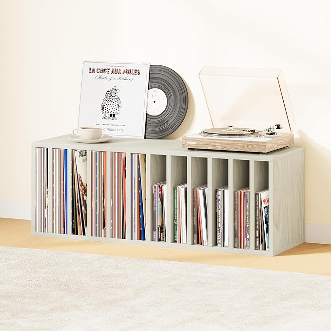 IOTXY DIY Modular Cube Bookcase - CubeXY Customizable Stackable Expandable Basic Shelving Units, 12-Cube Wooden Open Bookshelf with Removable Shelves for 10-inch Vinyl Record Storage Organizer, Oak