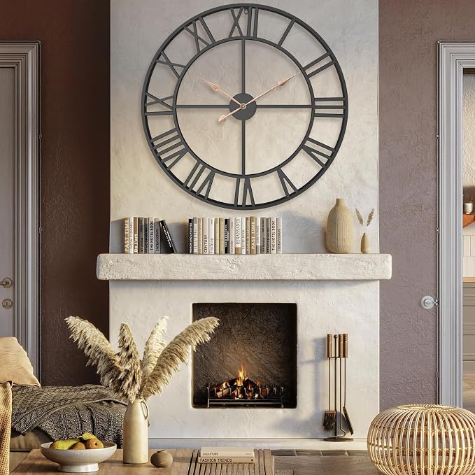 36 Inch Extra Oversized Large Giant Modern Decorative Wall Clock,Vintage Industrial Farmhouse Black Metal Big Roman Numeral Large Clocks for Living Room Decor,Entrance Fireplace,Dining Room