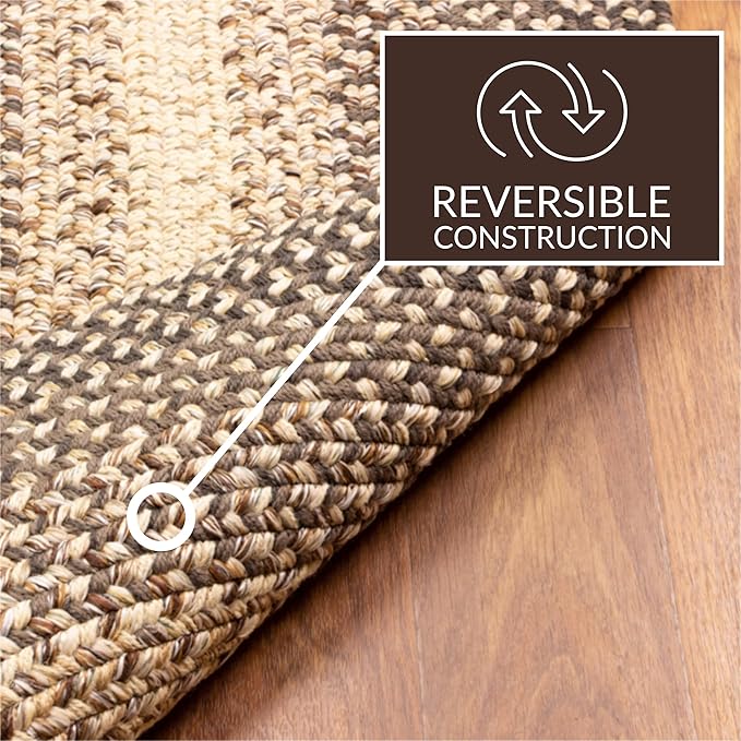 Super Area Rugs Large Braided Rugs 8X11 Farmhouse Living Room Rug - Ridgewood Braided Rug for Bedroom - Reversible Woven Rugs - Indoor/Outdoor - Made in USA - Brown Velvet/Beige, 8' X 11' Oval