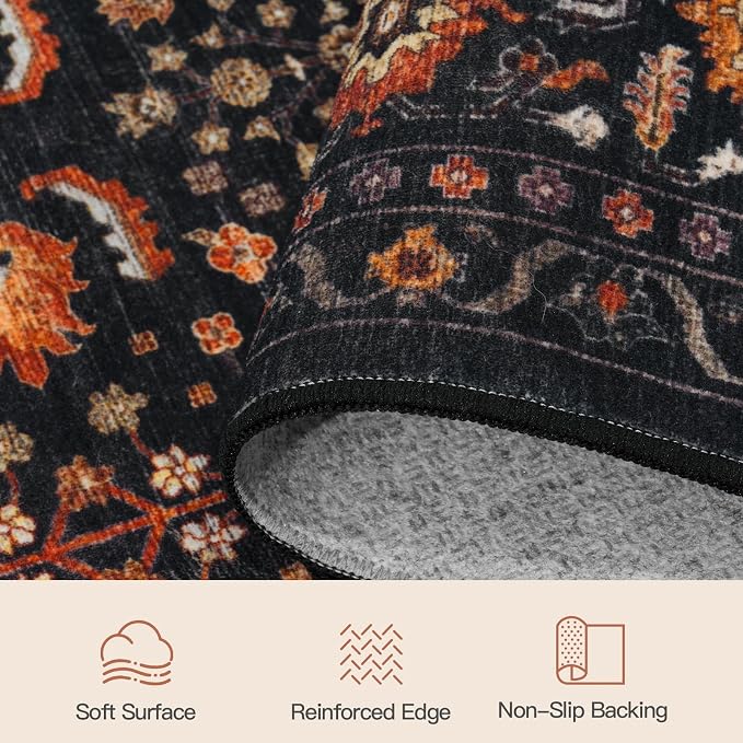 Lofus 9x12 Large Area Rug for Living Room & Bedroom Washable Non-Slip Brown/Orange