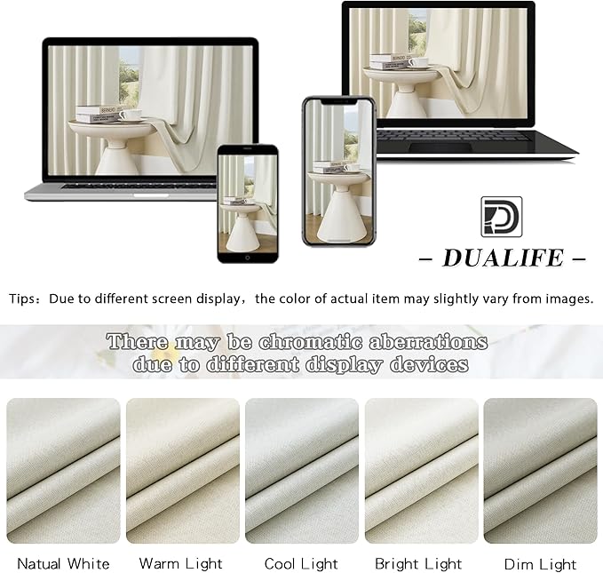 DUALIFE Room Darkening Curtains for Large Windows Modern Farmhouse Patio Sliding Door Curtains for Bedroom 2 Panels, Back Tab Hook Belt Pinch Pleated Blackout Drapes 84 Inch Wide by 96 Inch Long,Ivory