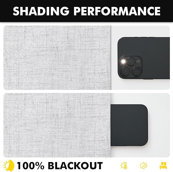 MIULEE 100% Blackout Linen Curtains for Bedroom, Grayish White Solid Luxury Decor Thermal Insulation Room Darkening Drapes for Living Room Back Tab Rod Pocket 42 x 72 Inches, 2 Panels