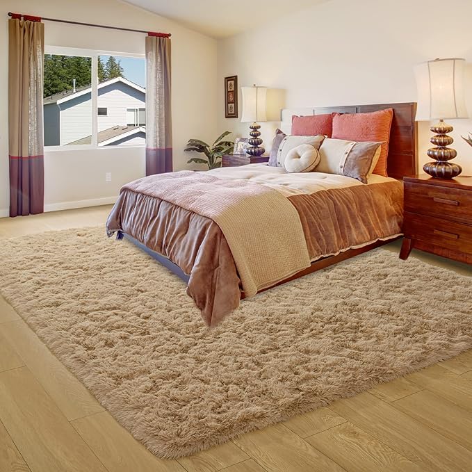 Ompaa Fluffy Rug, Super Soft Fuzzy Area Rugs for Bedroom Living Room - 6' x 9' Large Plush Furry Shag Rug - Kids Playroom Nursery Classroom Dining Room Decor Floor Carpet, Beige