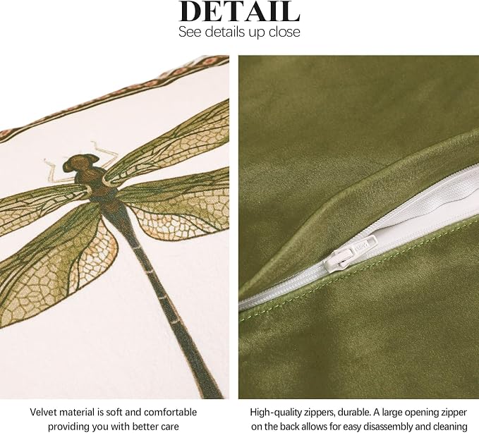 ISAENNE Designer Vintage French Velvet Throw Pillow Cover,28"x12"-Grace C | Pillow Cover,Concealed Zipper Design,Dragonfly Pattern,Sofas,Bedroom,Living Room,Lounge Chairs,All Season Home Decor