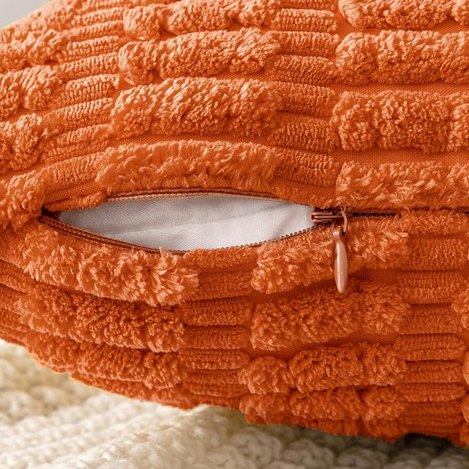 MIULEE Fall Pack of 2 Orange Corduroy Decorative Pillow Covers 20x20 Inch Soft Boho Striped Throw Pillow Covers Modern Farmhouse Home Decor for Halloween Thanksgiving Sofa Living Room Couch Bed