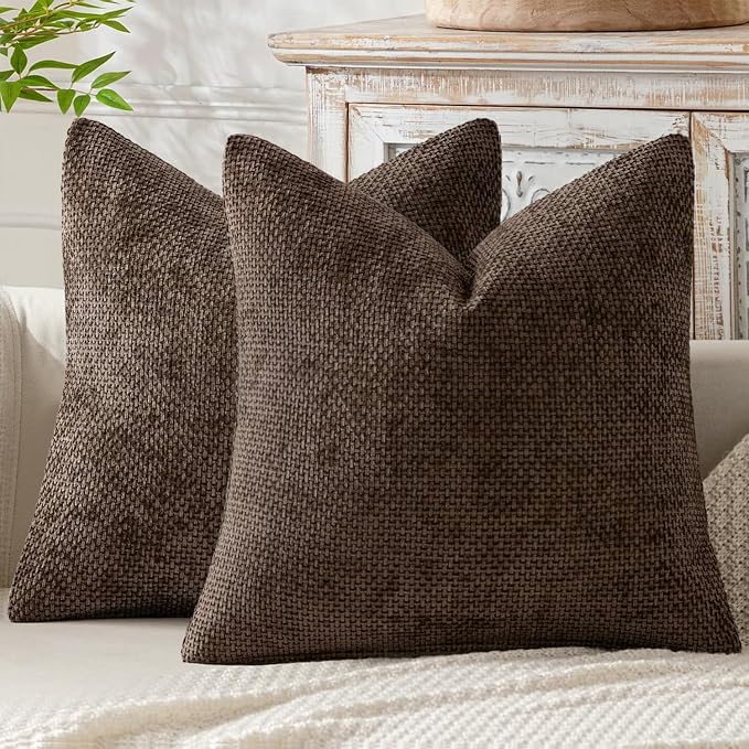 MIULEE Pack of 2 Couch Throw Pillow Covers 22x22 Inch Neutral Dark Brown Boho Accent Decorative Pillow Covers Soft Chenille Farmhouse Cushion Covers for Home Decor Bed Sofa Living Room