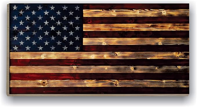 BackYardGamesUSA Rustic American Flag Wall Art Decor 24x48 – Patriotic Wood Wall Decor, All Weather Indoor Outdoor Wall Hanging for Living Room, Garage, Patio, Office