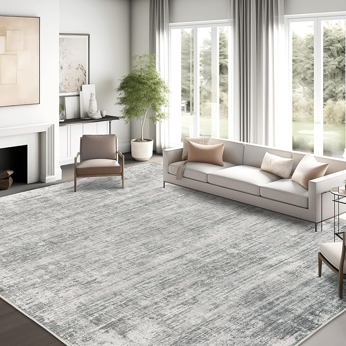 zesthome 6x9 Rugs for Living Room – Abstract Washable Rug, Ultra-Thin 6x9 Area Rugs, Stain Resistant Rugs for Bedroom, Large Home Decor Rug, Modern Area Rug (Grey, 6'x9')