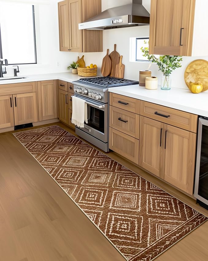 BESTSWEETIE Area Rug 2x6 Rug Machine Washable Non-Slip Low Pile Print Pattern Western Rug for Living Room Bedroom Entryway Tribal Series -Yellowbrown/Cream