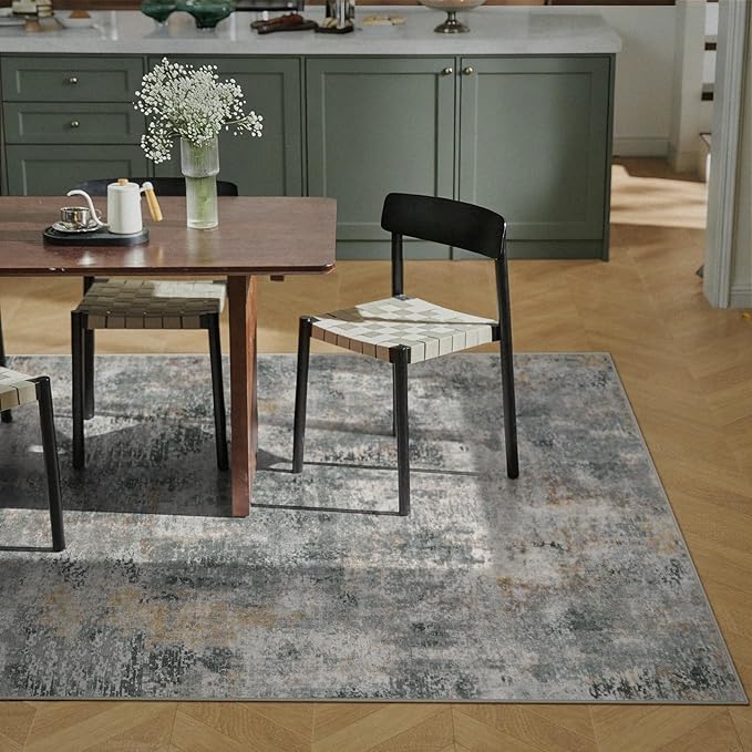 Lahome Washable 5x7 Area Rugs for Living Room, Grey Neutral Modern Abstract Rug for Bedroom Non Slip, Soft Contemporary Low Pile Indoor Carpet for Dorm Guest Dining Room Table Apartment