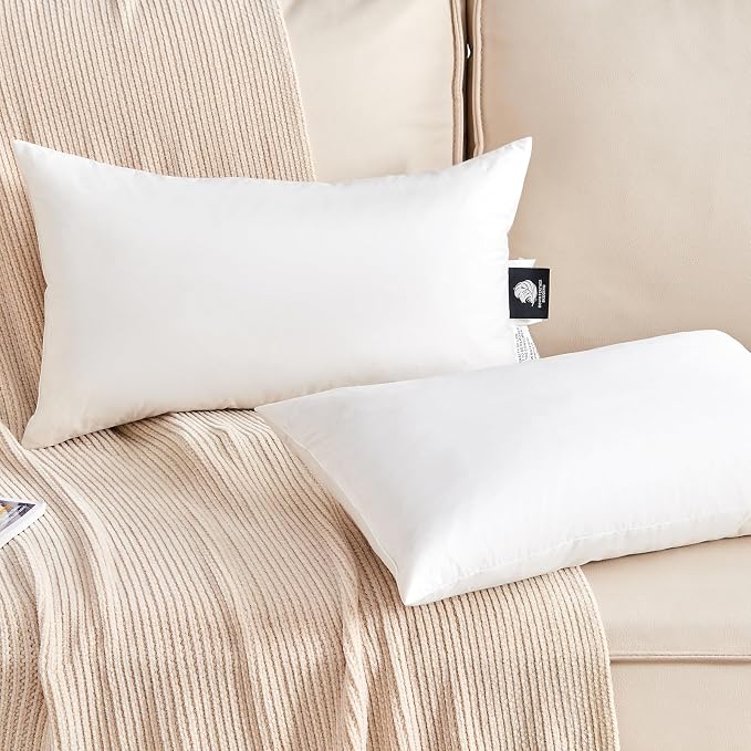 Organic Feather Down Lumbar Pillow Inserts (14x22 Inch, Set of 2) - 100% Cotton Shell, Filling of Feathers, Rectangular Decorative Pillow Form Core for Couch, Sofa, and Bed