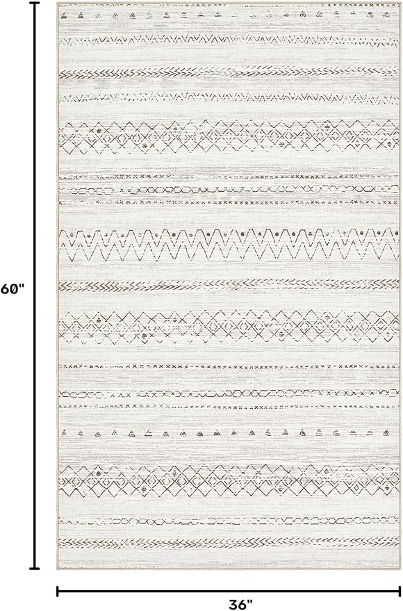 cotiled 3x5 Area Rugs Living Room Rug: Washable Boho Rugs with Non Slip Backing Small Soft Indoor Stain Resistant Carpet for Bedroom Farmhouse Dining Room Lightweight Home Decor Brown