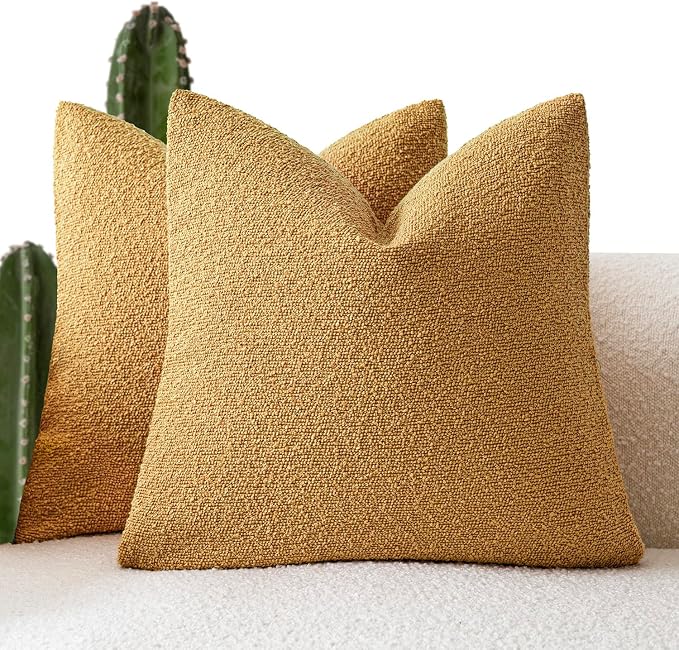 Foindtower Set of 2, Decorative Textured Boucle Throw Pillow Covers Accent Solid Pillow Cases Neutral Cozy Couch Cushion Case for Chair Sofa Bedroom Living Room Home Decor 24x24 Inch Sunflower