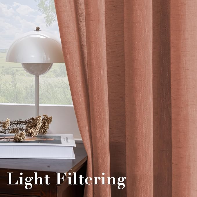 H.VERSAILTEX Linen Curtains Natural Blended Curtain Panels for Living Room/Light Reducing Linen Semi Sheer Curtains 72 inch Length 2 Panels Set Nickel Grommet Window Panels, 52" x 72", Terracotta