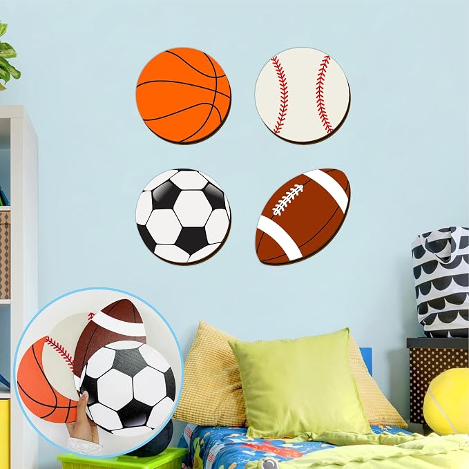 Sport Ball Wall Decor Wood Sports Room Decorations Ball Room Decor Sport Wall Art Plaque Wooden Soccer Baseball Basketball Rugby Football Decor For Boys Room Kids Bedroom Teens Playroom Nursery