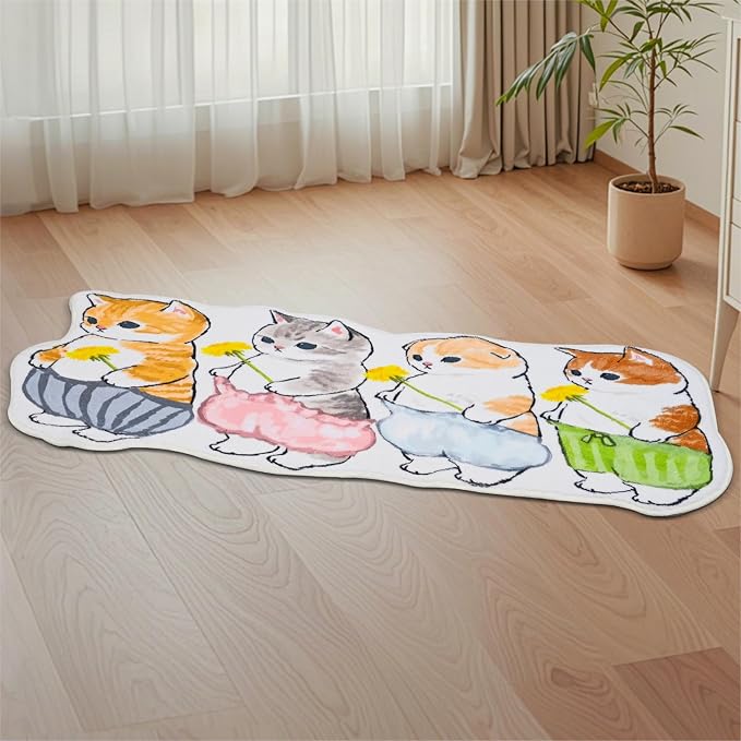 Cat Rugs, 1.3' X 3.9' Small Cute Irregular Shaped Rug for Bedroom Bathroom Room, Funny Cartoon Pet Area Carpet Kid Rugs, Cat Decor Dog Shaped Pet and Children Entryway Runner Rug (D Four Pants Cat)