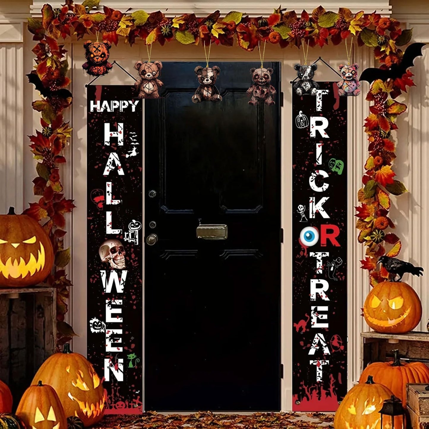 Halloween Tree Decoration, 6 Pcs Cute Acrylic Pendant, Terror Cartoon Bear Halloween Accessories, Funny Cartoon Christmas Tree Ornaments for Mini Decorations Indoor Outdoo