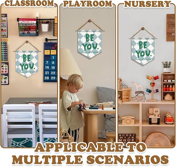 SJDFCSA Inspirational Boys Room Wall Art Decor, Kids Room Decor, Positive Affirmations Be You Because You Are Amazing Boho Checkered Wall Hanging Display Pennant Flag for Boy Nursery Bedroom Playroom