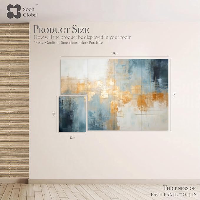 Soon Global 8-Pack Acoustical Wall Panels, 48 X 32 Inches Art Acoustic Panels, Decorative Acoustic Panels, Acoustic Wall Panels, Sound Absorbing Wall Art, Teal Aura