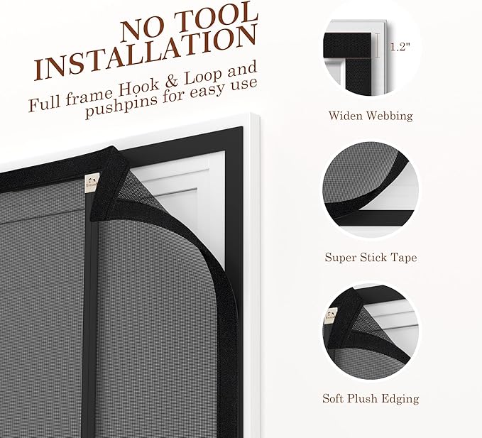 Yotache Reversible Left Right Side Opening Screen Doors with Magnets Fits Door Size 50 x 80, Magnetic Mesh for Front, Patio Sliding Door, Actual Screen Size 52" x 81" Black