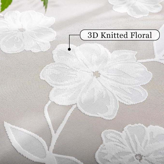 Semi-Sheer White Lace Curtains for Bedroom 95 inch Long Country Chic Rose Floral Embroidered Sheer Curtain Panels for Living-Room Leaf Window Drapes with Scalloped Edge 54"w 1 Pair Rod Pocket 96 8ft