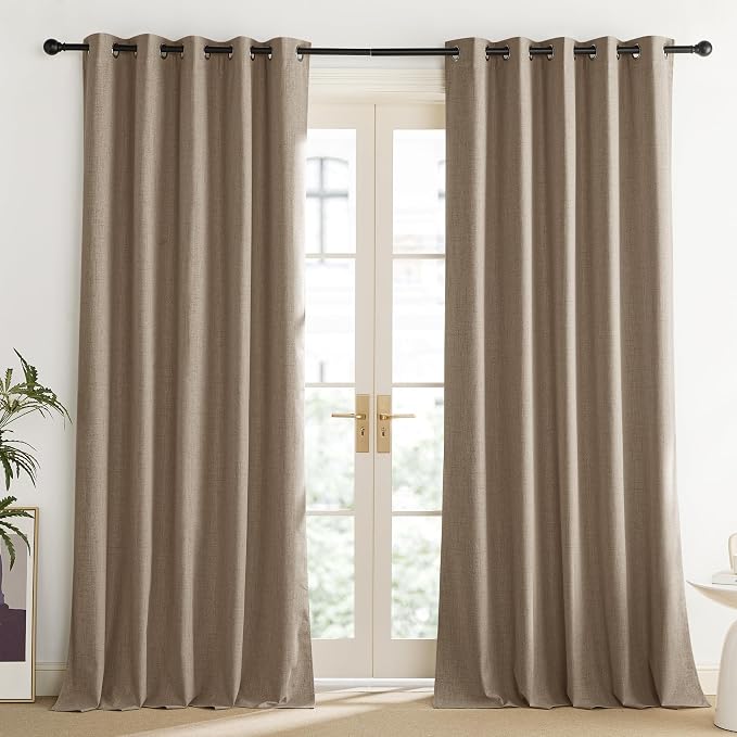 NICETOWN Burlap Vintage Open Linen Weave Flax Thermal Curtains, 100% Blackout Curtains 84" Long for Dining Room, Soundproof Window Treatment Drapes for Dining Room, 62" Wide Per Panel, Set of 2
