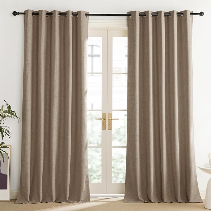 NICETOWN Burlap Vintage Open Linen Weave Flax Thermal Curtains, 100% Blackout Curtains 102" Long for Dining Room, Soundproof Window Treatment Drapes for Home Office, 62" Wide Per Panel, Set of 2