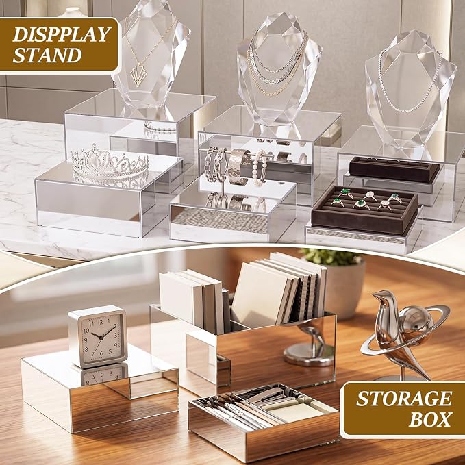 Geelin 6 Pack Acrylic Risers for Display Acrylic Cube Boxes Risers Display Stands with Hollow Bottoms Decorative Stand for Jewelry Candy Table Decor 6 Sizes(Sliver,7 to 12 Inch,Square)