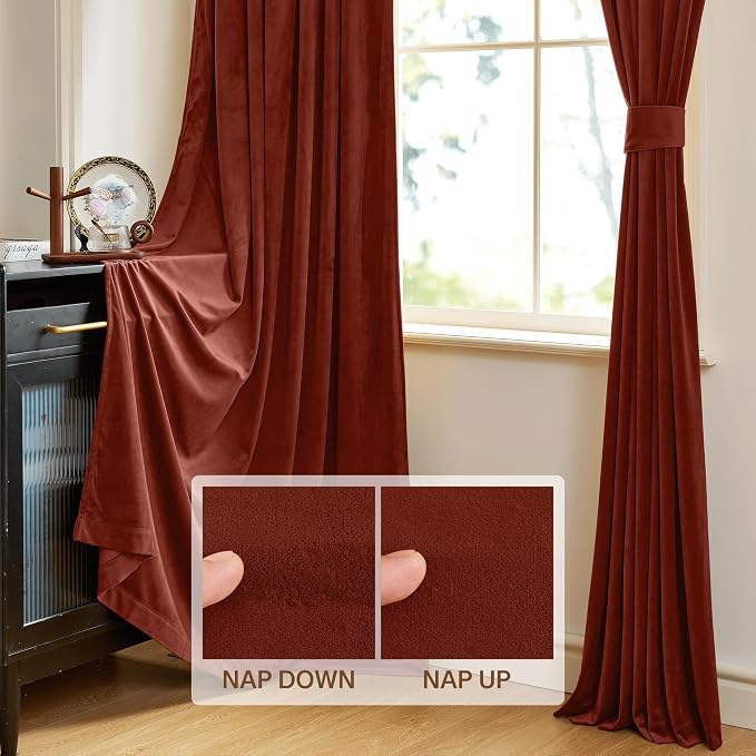 StangH Rust Velvet Curtains 108 inches Long, Light Blocking Energy Saving Window Panels Privacy Room Divider Drapes for Guest/Dining Room/Closet, W52 x L108, 2 Panels | 300GSM Rich Velvet, Christmas Thermal Insulated Room Darkening Window Drapes, Priva...