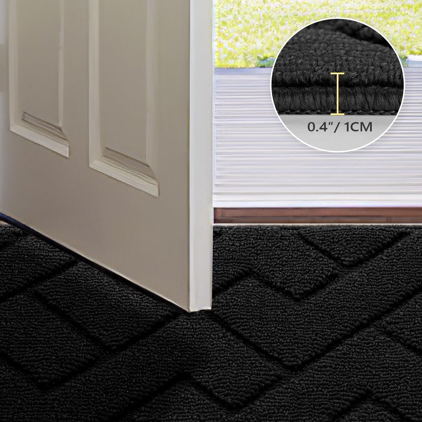 hicorfe Indoor Doormat,Front Back Door Mat TPR Backing Non Slip Mats 20"x31.5" Absorbent Resist Dirt Entrance Doormat Inside Floor for Entryway Washable Low-Profile (Black)