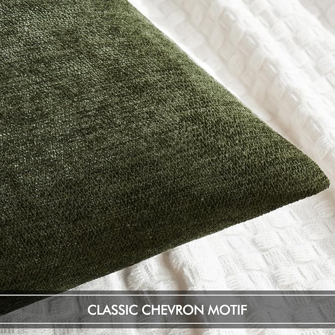 MIULEE Pack of 2 Olive Green Decorative Pillow Covers 18x18 Inch | Soft Chenille Couch Throw Pillows Farmhouse Cushion Covers for Home Decor Sofa Bedroom Living Room