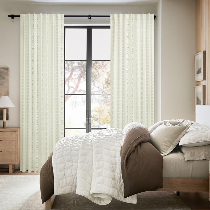 Lino Rosa Short Curtains for Windows, 45 Inch Boho Farmhouse Floral Pattern Thermal Insulated Drapes for Bedroom Kitchen, Cream and Tan Beige