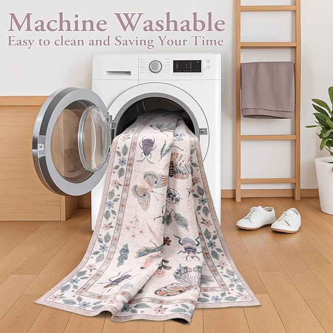 Lahome Insect Washable Small Area Rug, 3x5 Area Rugs for Bedroom Living Room, Non-Slip Soft Accent Throw Carpet for Kitchen Office Entryway Bathroom Office Vionnet, Pink