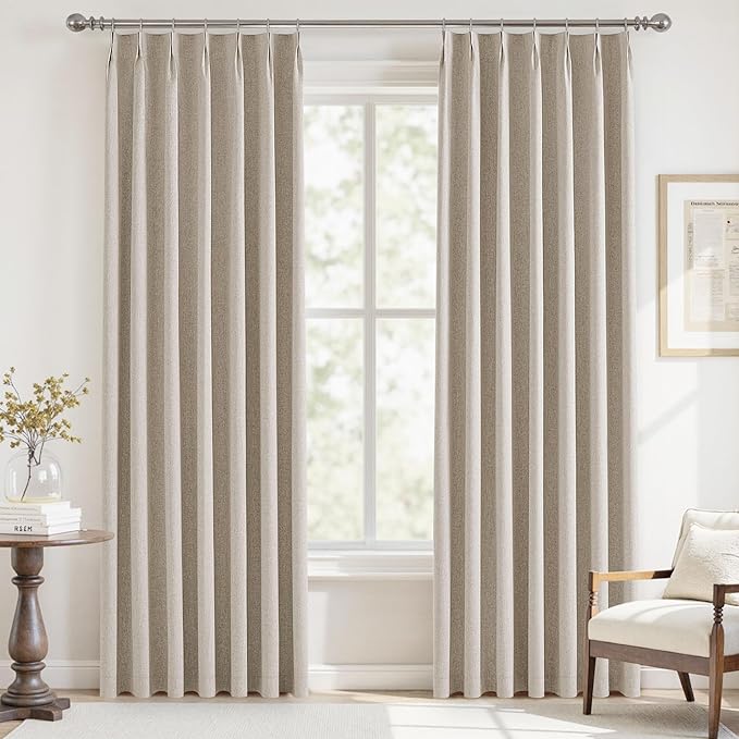Blackout Curtains 84 Inch Long 2 Panels Set for Bedroom & Living Room, Linen Black Out Curtain Thermal Insulated Pinch Pleat Room Darkening Noise Reducing Drapes with Back Tab Hooks