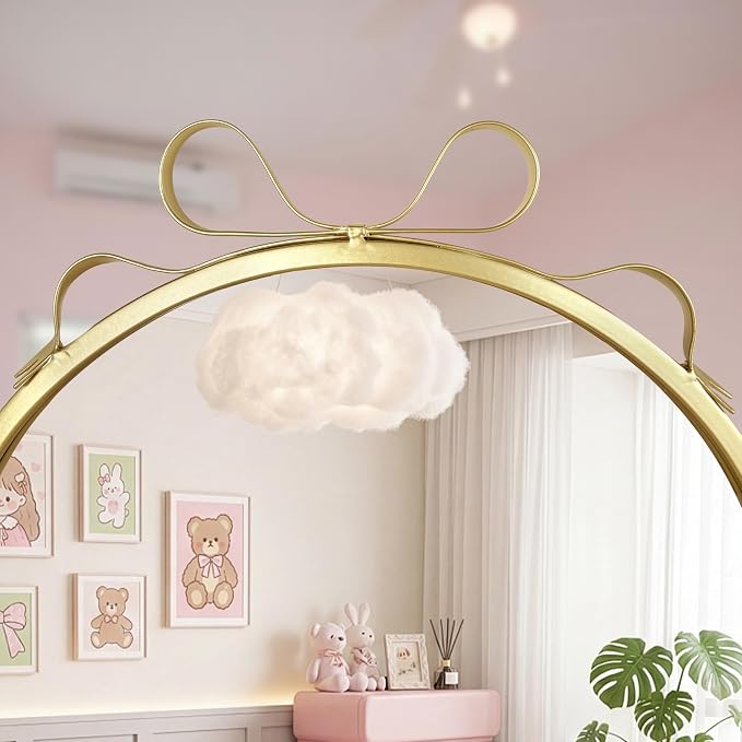 BAODANFU Trifold Vanity Mirrors Bow Top, Gold 3-Way Makeup Mirrors Over Bathroom Sink, Adjustable Arched Decorative Mirror for Entryway, Bedroom, Dressing Room, Tabletop & Wall Mounted, Braiding Hair