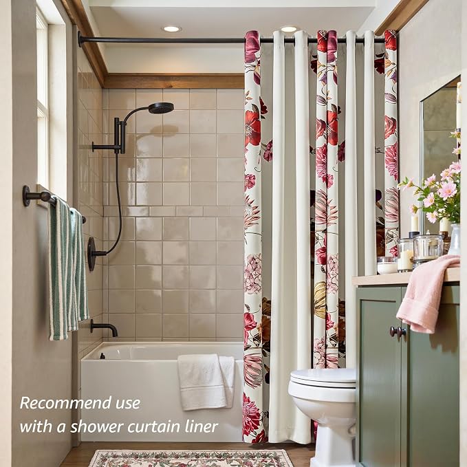 jinchan Hannah Floral Blackout Curtains with Retro Vintage Beige Boho Flower Print Drapes for Bedroom Living Room Fall Decor Window Curtains Room Darkening 96 Inches Length 2 Panels Set with Grommet