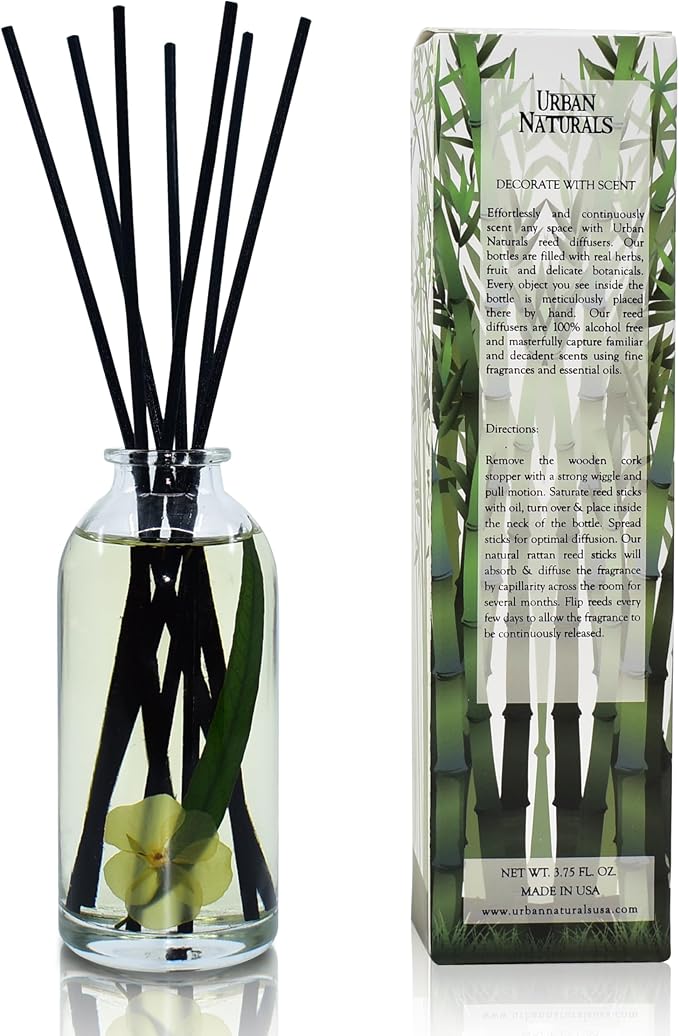 Urban Naturals Reed Diffuser Set, Lemongrass Verbena - Bathroom Shelf Décor | (REFRESH and RENEW) Mind & Body Aromatherapy Collection, Essential Oil Botanical Room Scent