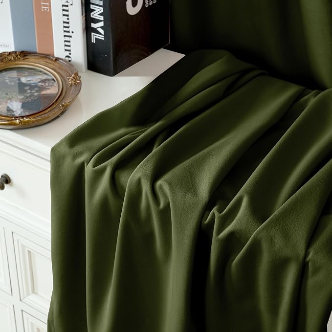 YoungsTex Olive Green Velvet Curtains, Drapes 84 Inches Long 2 Panels Set | Blackout Window Treatmens with Grommet Room Darkening for Bedroom Living Room Privacy, 52 X 84 Inch