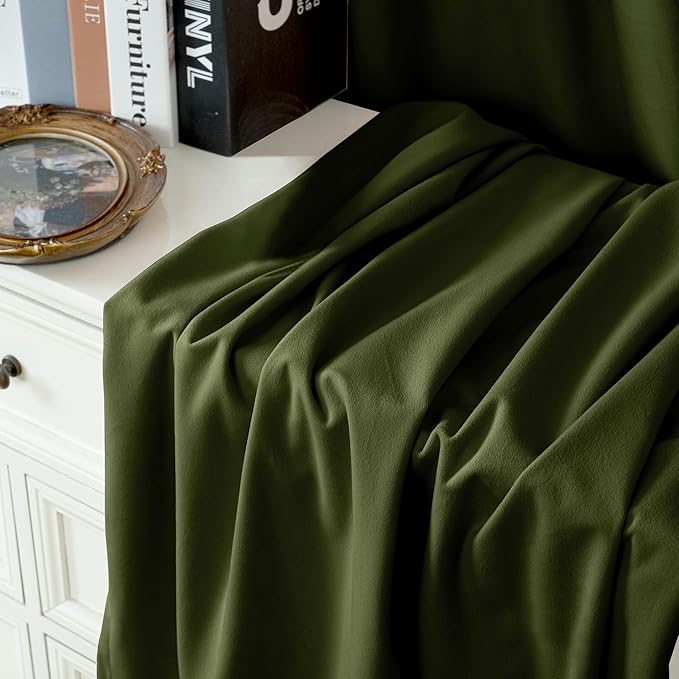 YoungsTex Olive Green Velvet Curtains 63 Inches Length for Living Room, Grommet Thermal Insulated Window Drapes Privacy for Bedroom, 2 Panels, 52 X 63 Inch