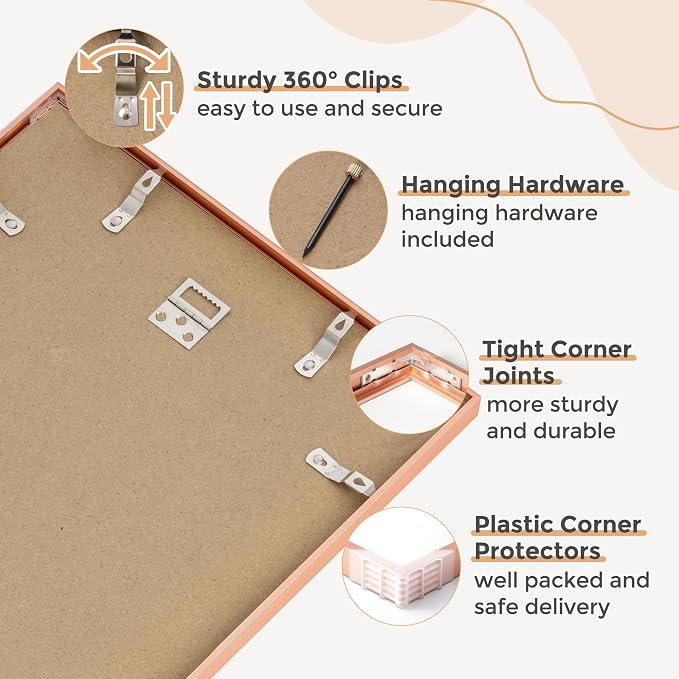 FLYJOE 11x14 Picture Frame -11x14 Metal Picture Frame With Mat For 8x10 | 14x11 Frame Aluminum | Plexiglass And Hanging Hardware Included | 11 by 14 Poster Frame, Set of 3, Rose Gold