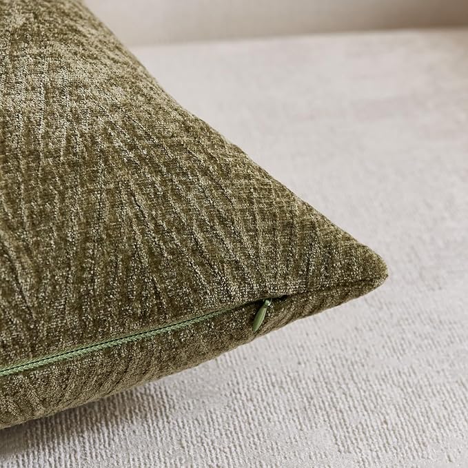 Summer Pillow Covers 12x20 Inch Set of 2, Soft Decorative Throw Pillow Covers with Leaves Texture, Hidden Zipper for Home Sofa Bed Couch (Green, 12" x 20" (Pack of 2))