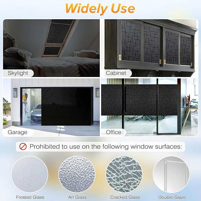 rabbitgoo Blackout Window Film, Sun Light Blocking Room Darkening Privacy Window Cover, Removable Day Sleep Black Out Shades Tint for Home Frosted Glass Film, 3D Cross, Black, 35.4" x 78.5"