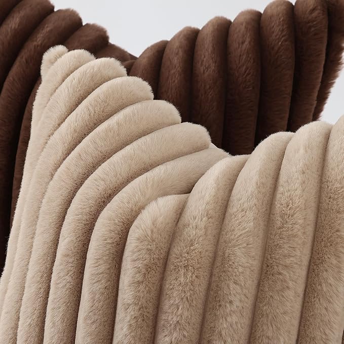 decorUhome Fall Cozy Faux Fur Throw Pillow Covers 18x18 Set of 2 Decorative Soft Plush Striped Modern Farmhouse Boho Couch Pillow Cases with Velvet Back for Sofa Bed Living Room, Dark Brown