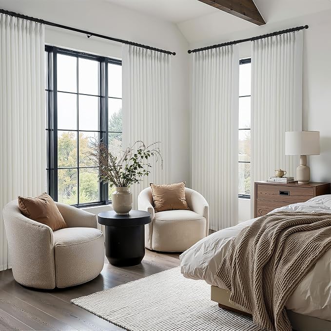 102 Inches Long Beige White Pinch Pleated Sheer Curtains with Hooks,Back Tab Semi Transparentes Light Filtering Linen Cotton Blend Minimalist/Scandinavian Style Drapes Curtains,40" Wx102 L